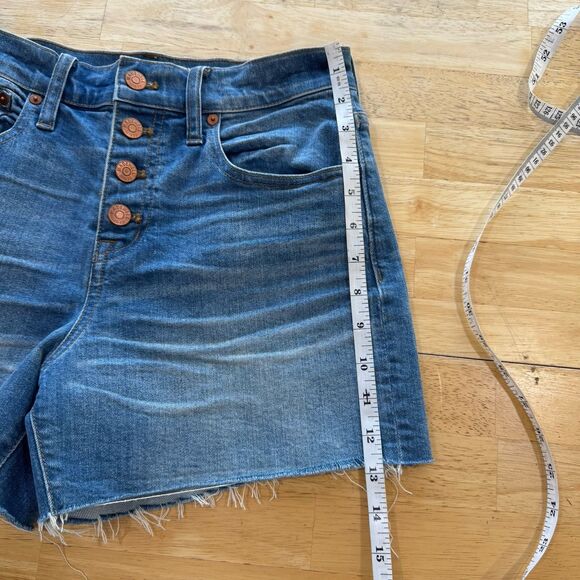Madewell High Rise Denim Shorts Womens 25 Distressed Frayed Raw Hem Button Fly - Picture 9 of 12